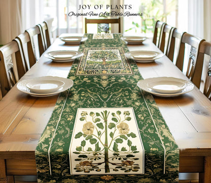 Emerald Green Floral Tree of Life Table Runner | Botanical Forestcore Folklore Vintage Floral Enchanted Cozy Cottagecore Whimsical Natural