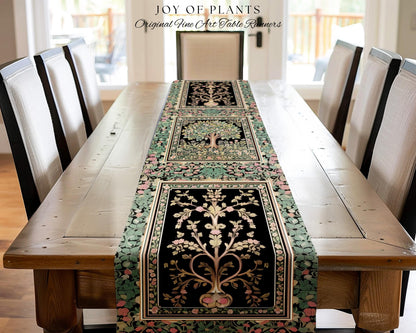 Fairy Garden Tree of Life Table Runner | Cottagecore Countryside Romantic Floral Landscape Whimsical Chateau Style Bohemian Botanical Home