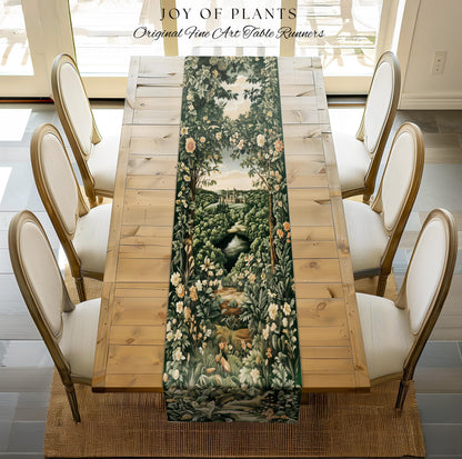 Castle Landscape Botanical Table Runner | Fairytale Aesthetic Mystic Garden Dining Room Fairycore Woodland Nature Princesscore Home Decor |