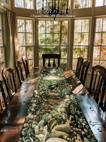 Castle Landscape Botanical Table Runner | Fairytale Aesthetic Mystic Garden Dining Room Fairycore Woodland Nature Princesscore Home Decor |