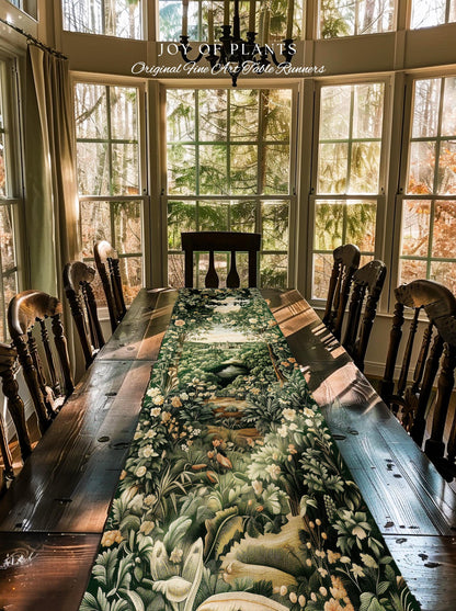 Castle Landscape Botanical Table Runner | Fairytale Aesthetic Mystic Garden Dining Room Fairycore Woodland Nature Princesscore Home Decor |