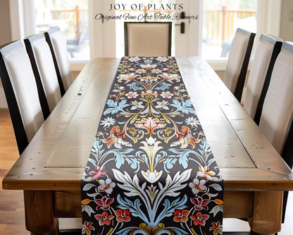 Whimsical Art Nouveau Floral Table Runner Victorian Whimsigothic Botanical, Vintage Academia Decor William Morris Inspired Elegant Accent