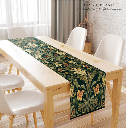 Earthy Fairycore Floral Aesthetic Table Runner | Enchanted Muted Forest Green Art Nouveau Victorian Decor Cottagecore Academia Art Deco |