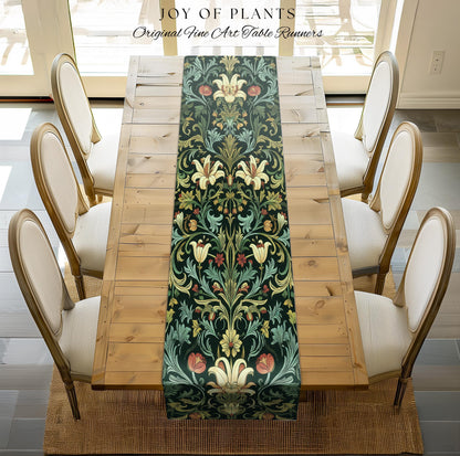 Vintage Green Botanical Art Nouveau Table Runner William Morris Style Victorian Floral Design | Dark Academia Woodland Aesthetic Gothic