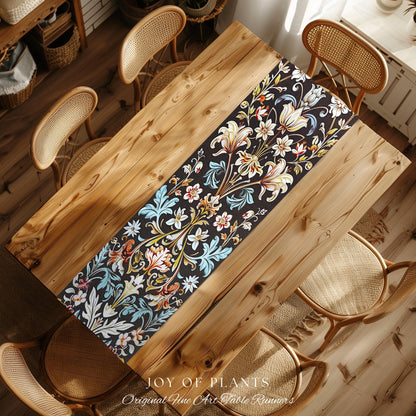 Whimsical Art Nouveau Floral Table Runner Victorian Whimsigothic Botanical, Vintage Academia Decor William Morris Inspired Elegant Accent