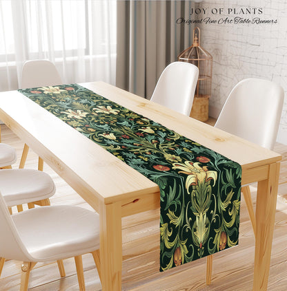 Vintage Green Botanical Art Nouveau Table Runner William Morris Style Victorian Floral Design | Dark Academia Woodland Aesthetic Gothic