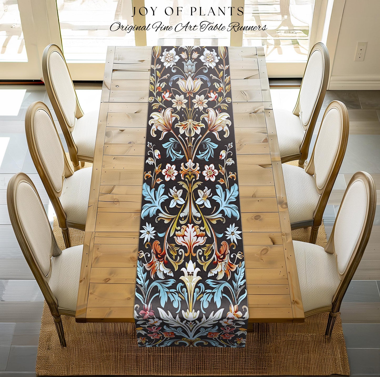 Whimsical Art Nouveau Floral Table Runner Victorian Whimsigothic Botanical, Vintage Academia Decor William Morris Inspired Elegant Accent