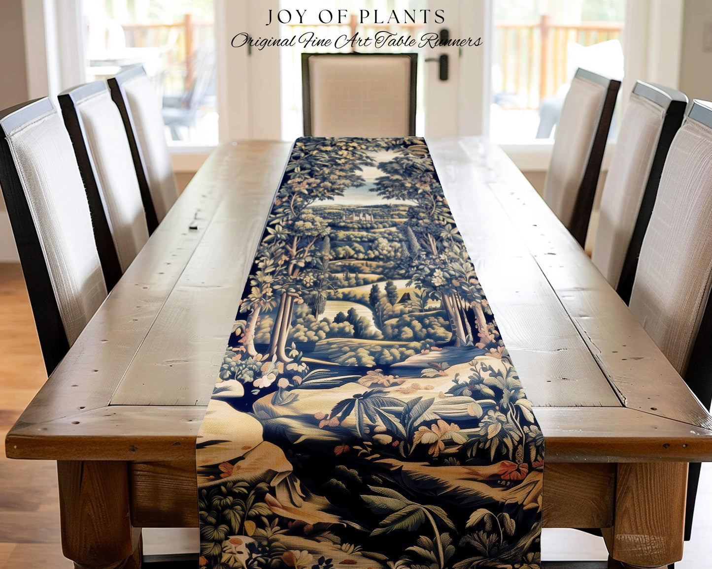 Elegant Rococo Landscape Botanical Table Runner | Romantic Victorian Elegance Medieval Gothic Fairytale Floral Decor Blanket Baroque Style |