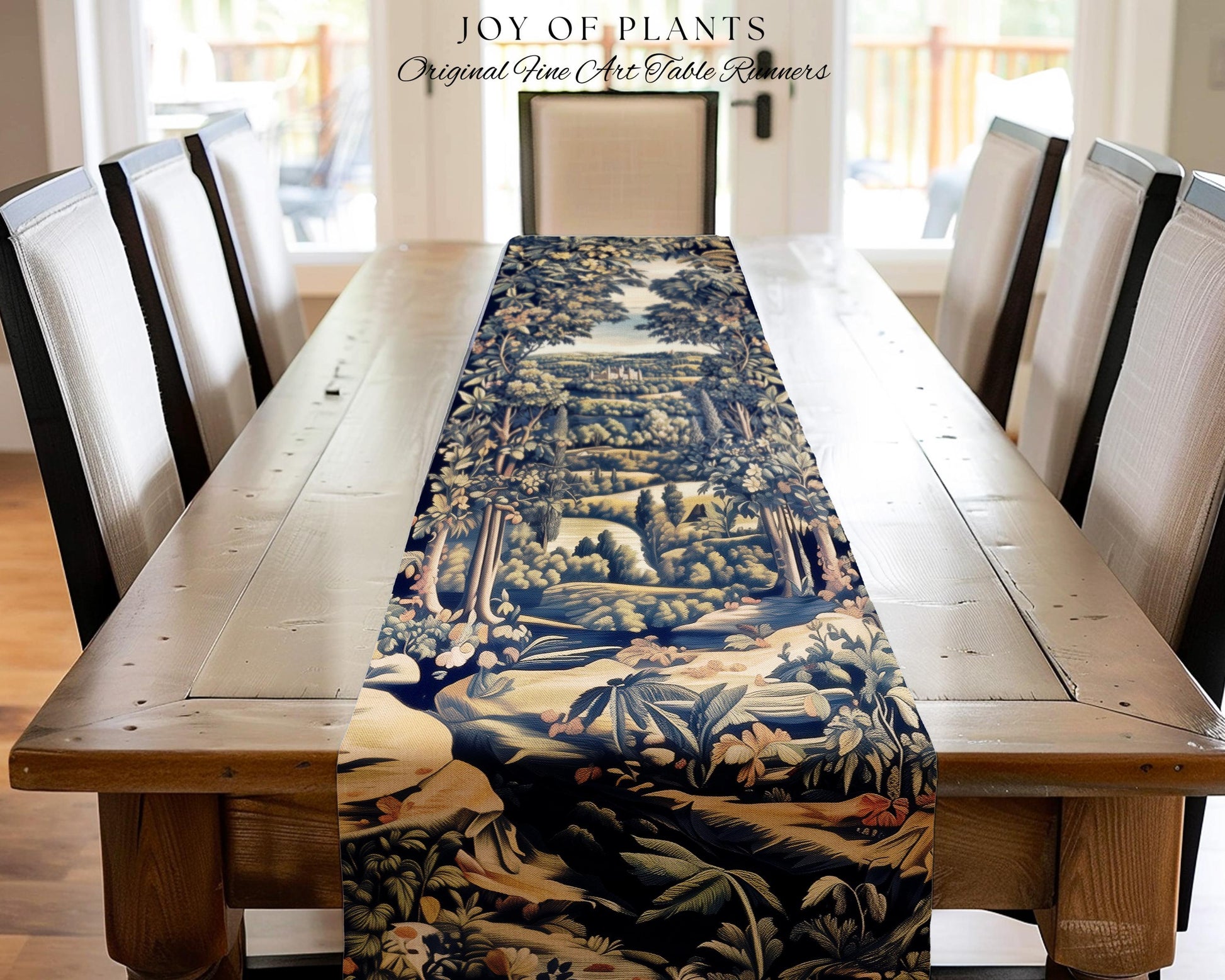 Elegant Rococo Landscape Botanical Table Runner | Romantic Victorian Elegance Medieval Gothic Fairytale Floral Decor Blanket Baroque Style |