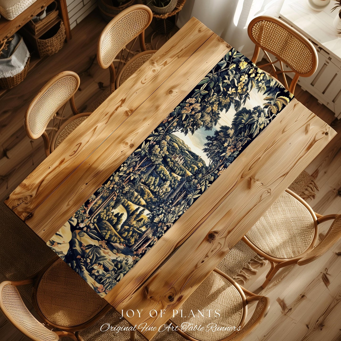 Elegant Rococo Landscape Botanical Table Runner | Romantic Victorian Elegance Medieval Gothic Fairytale Floral Decor Blanket Baroque Style |
