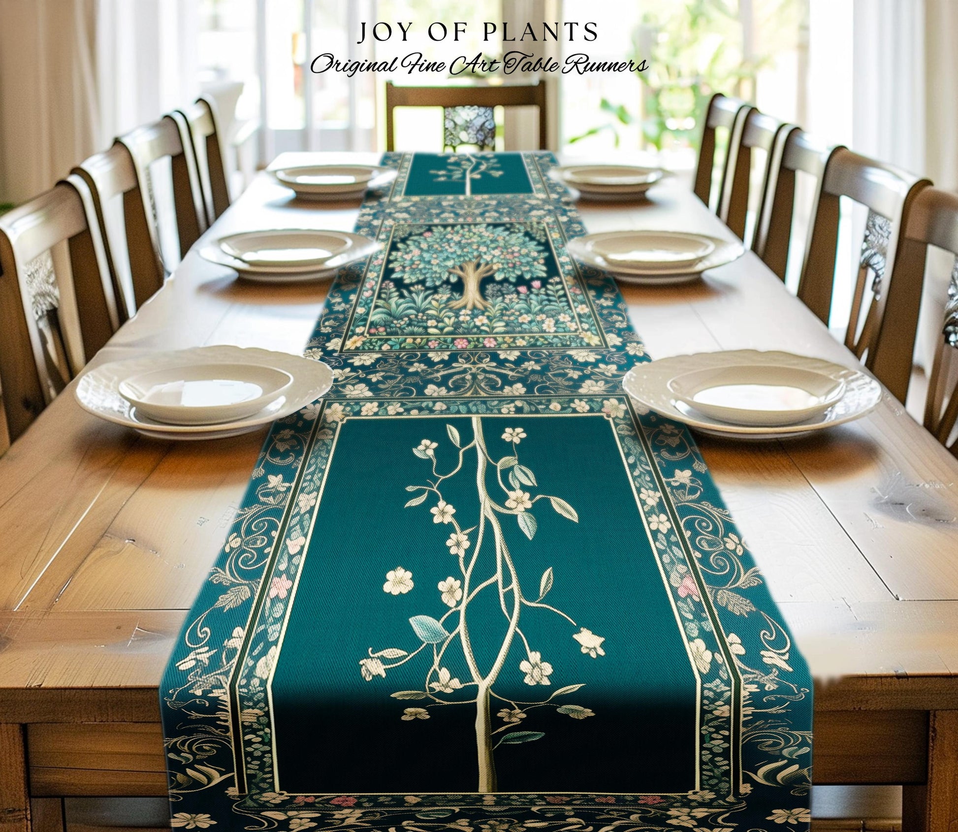 Folklore Forest Storybook Table Runner | Enchanted Floral Botanical Cozy Heritage Tree Vintage Cottagecore Romantic Nature Aesthetic Classic