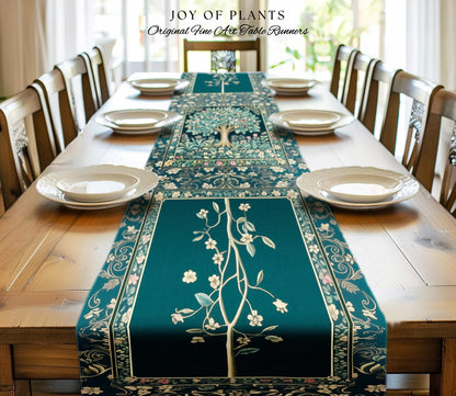 Folklore Forest Storybook Table Runner | Enchanted Floral Botanical Cozy Heritage Tree Vintage Cottagecore Romantic Nature Aesthetic Classic