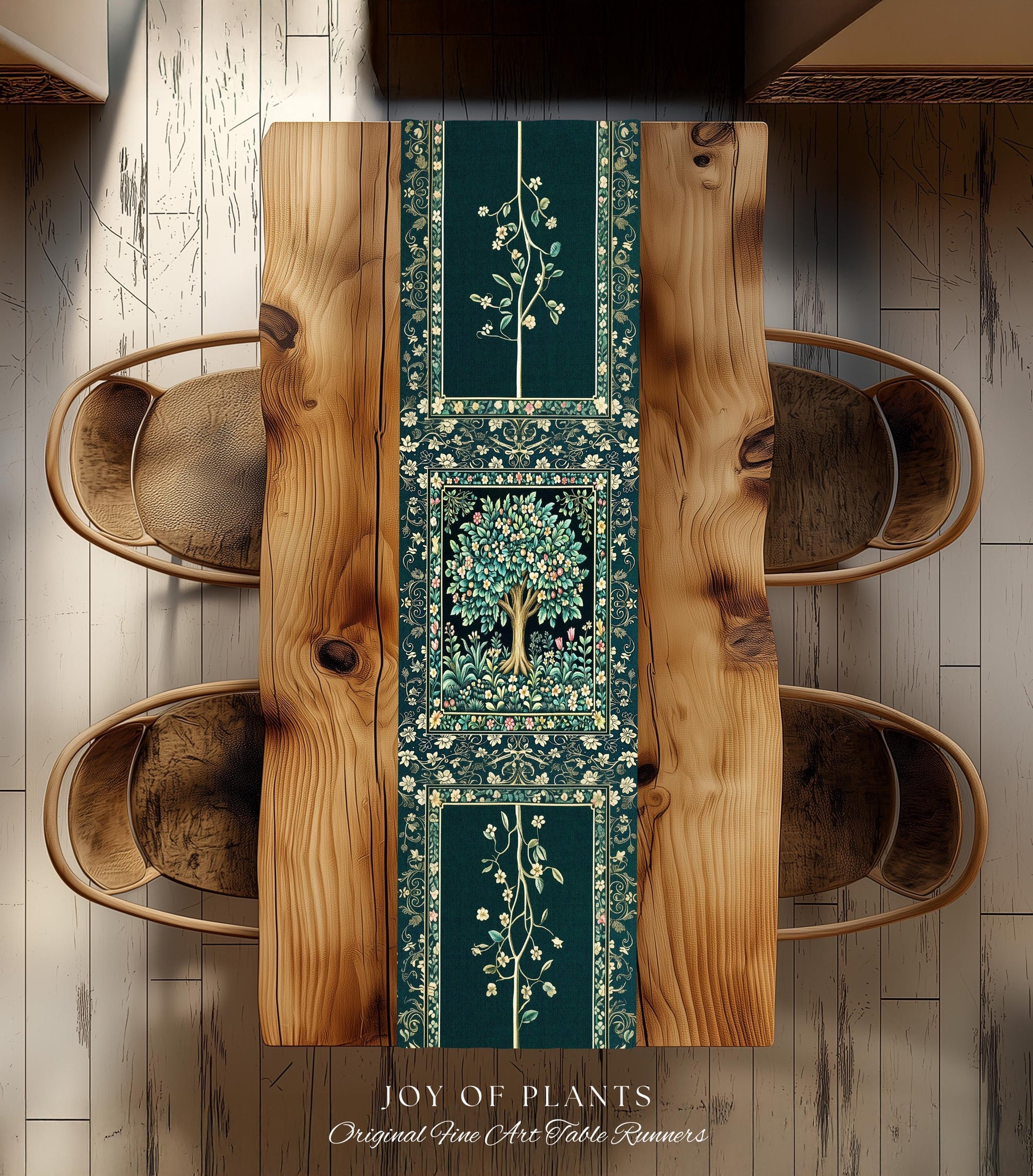 Folklore Forest Storybook Table Runner | Enchanted Floral Botanical Cozy Heritage Tree Vintage Cottagecore Romantic Nature Aesthetic Classic