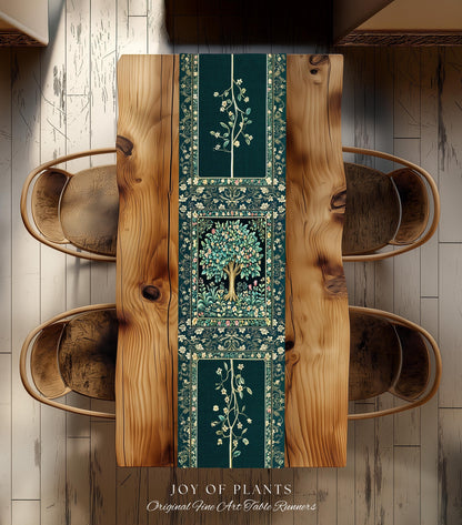 Folklore Forest Storybook Table Runner | Enchanted Floral Botanical Cozy Heritage Tree Vintage Cottagecore Romantic Nature Aesthetic Classic