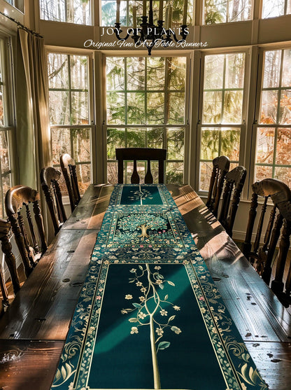 Folklore Forest Storybook Table Runner | Enchanted Floral Botanical Cozy Heritage Tree Vintage Cottagecore Romantic Nature Aesthetic Classic