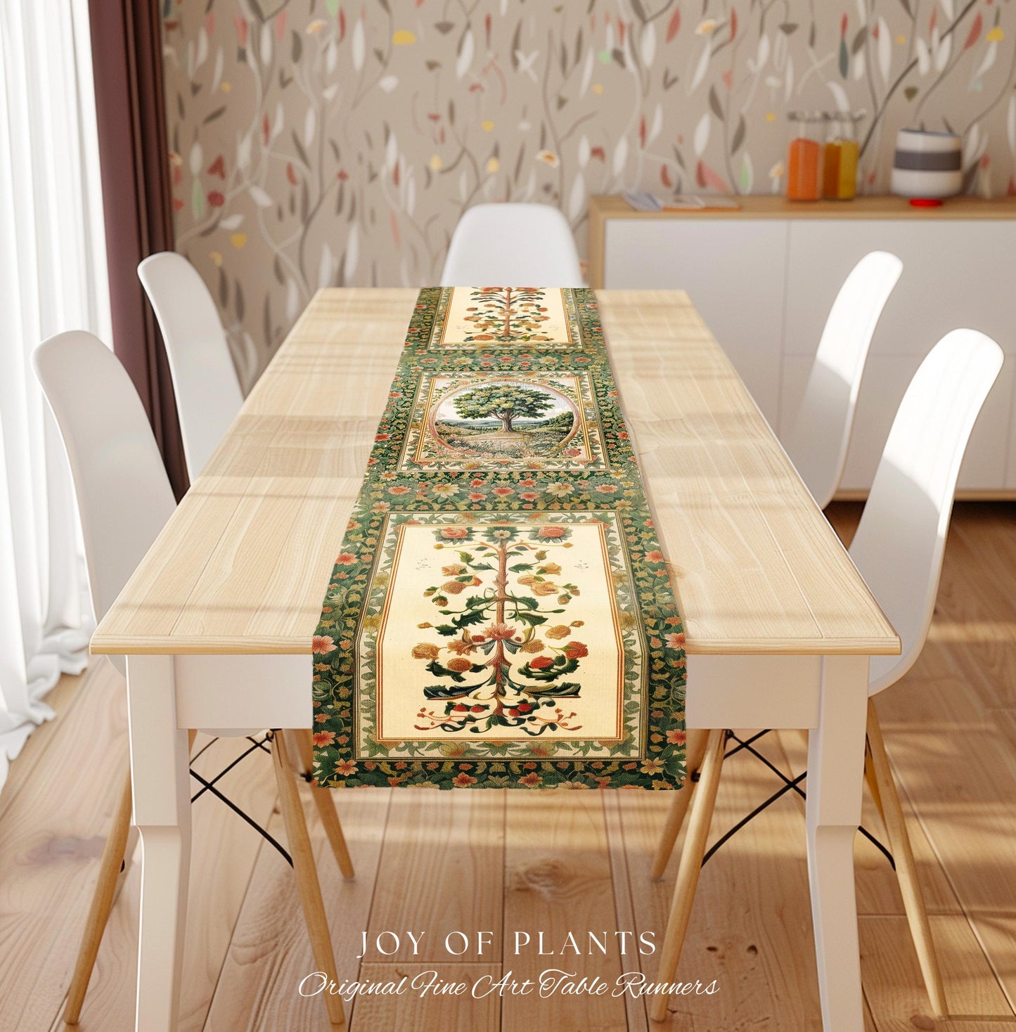 Chateau Garden Tree of Life Table Runner | French Provincial Landscape Antique Floral Romantic Aesthetic Victorian Home Decor Ornate Style