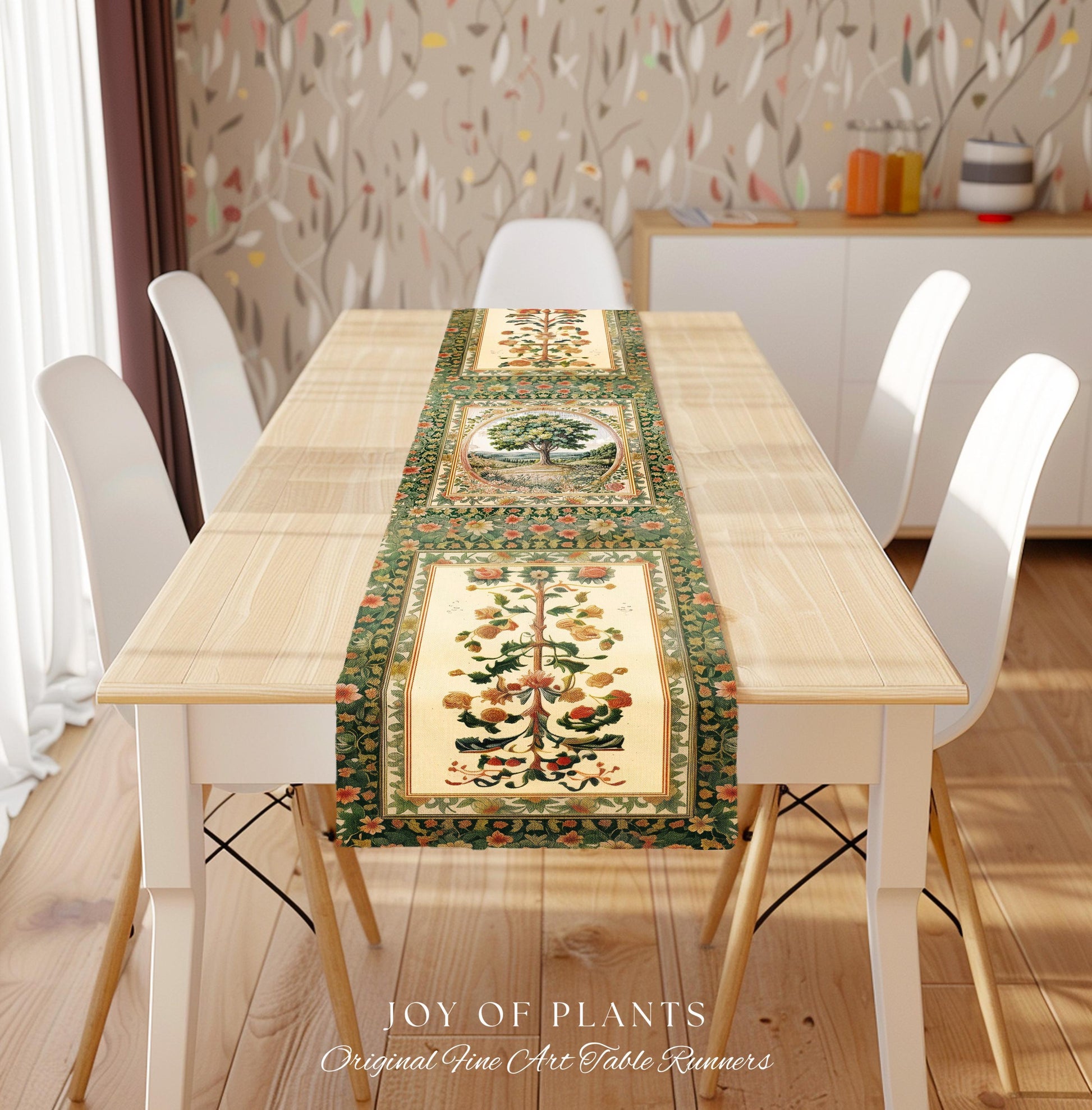 Chateau Garden Tree of Life Table Runner | French Provincial Landscape Antique Floral Romantic Aesthetic Victorian Home Decor Ornate Style