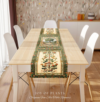 Chateau Garden Tree of Life Table Runner | French Provincial Landscape Antique Floral Romantic Aesthetic Victorian Home Decor Ornate Style