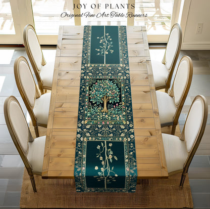 Folklore Forest Storybook Table Runner | Enchanted Floral Botanical Cozy Heritage Tree Vintage Cottagecore Romantic Nature Aesthetic Classic