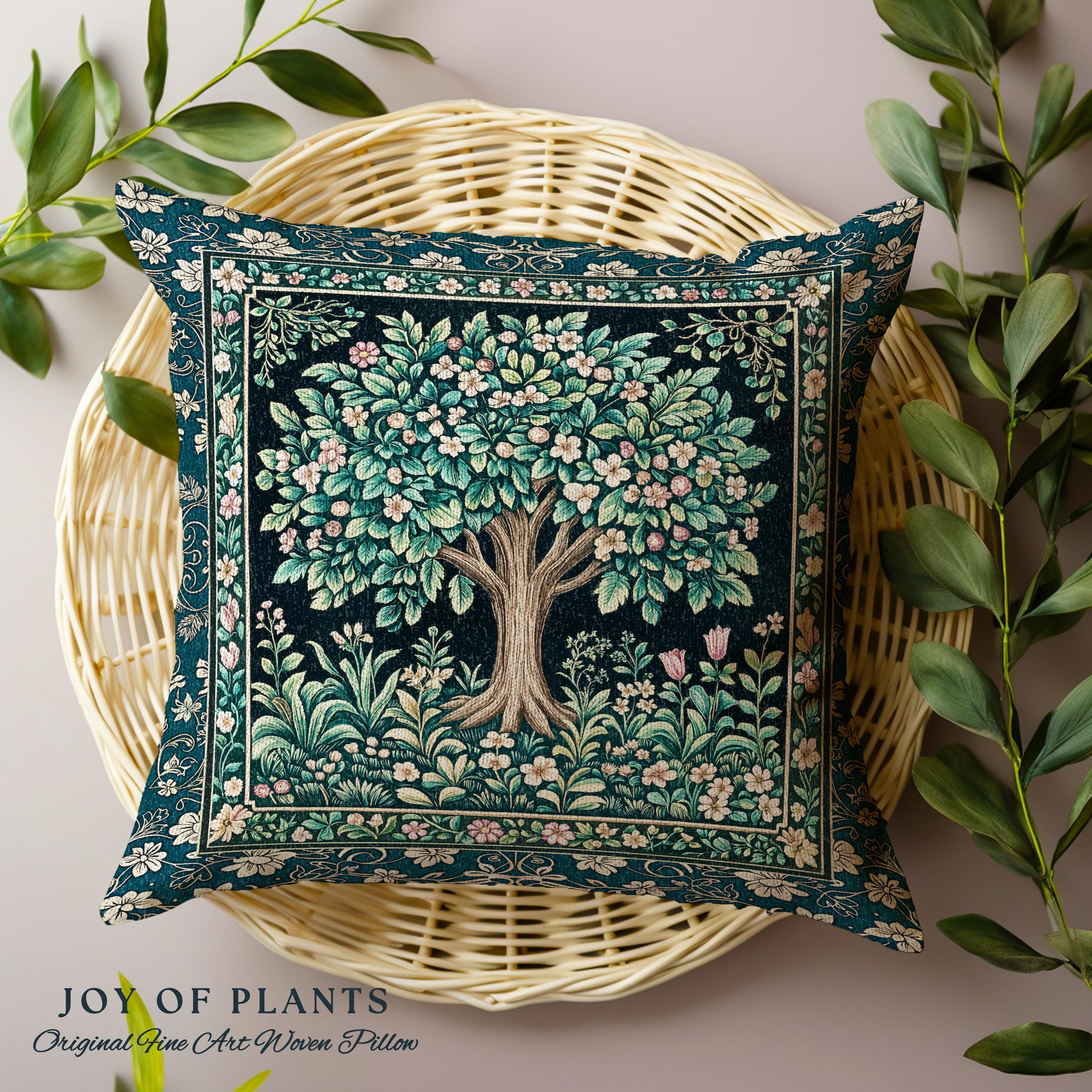 Folklore Forest Storybook Decorative Tree Cushion Tapestry Throw Pillow