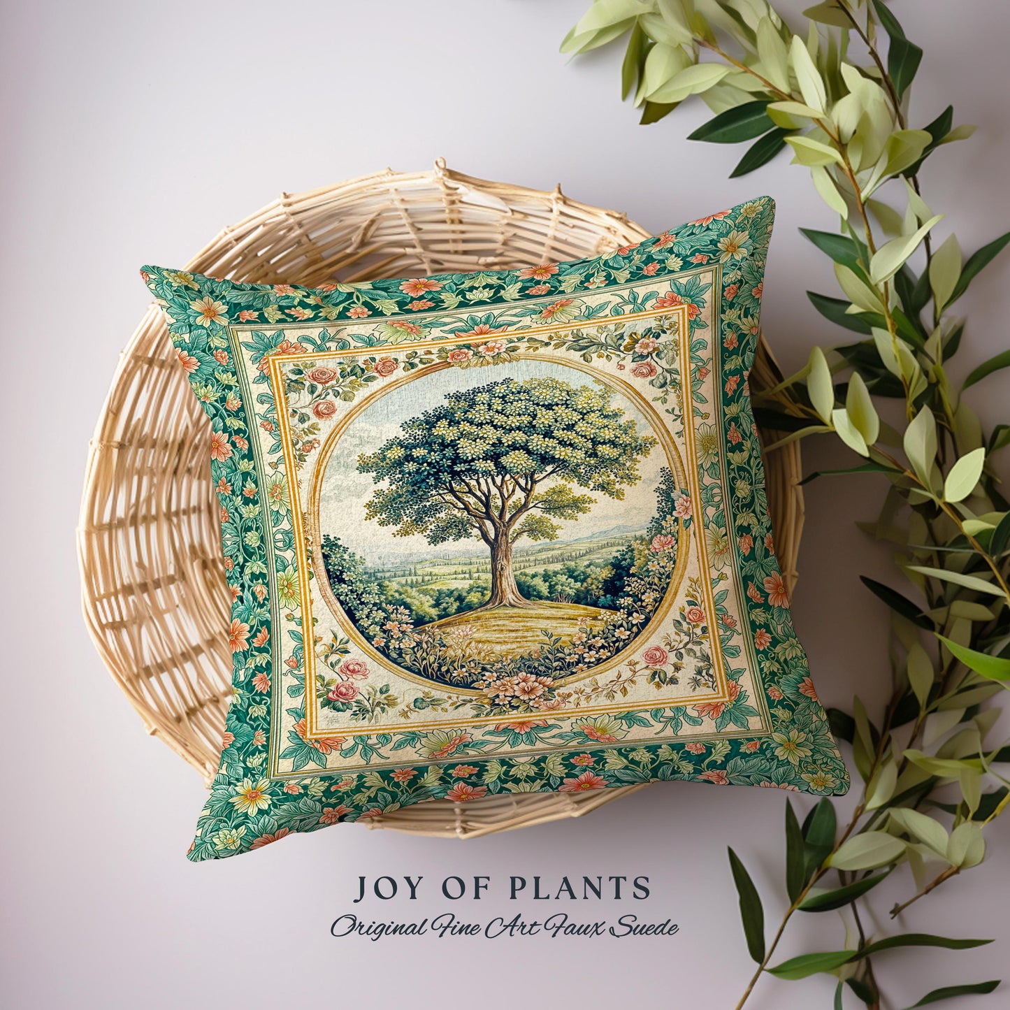 Romantic Ornate Botanical Countryside Decorative Tree Cushion Tapestry Throw Pillow