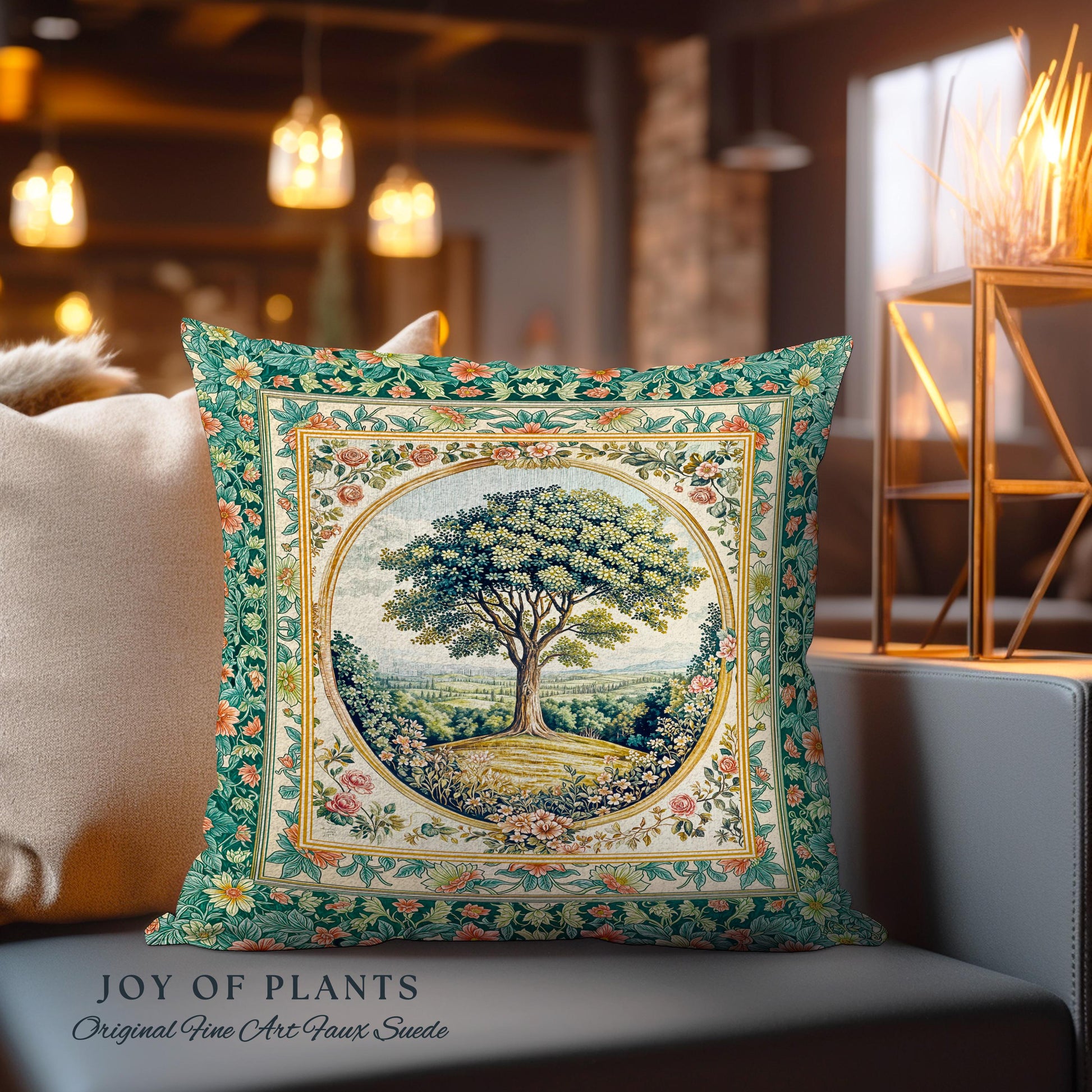 Romantic Ornate Botanical Countryside Decorative Tree Cushion Tapestry Throw Pillow