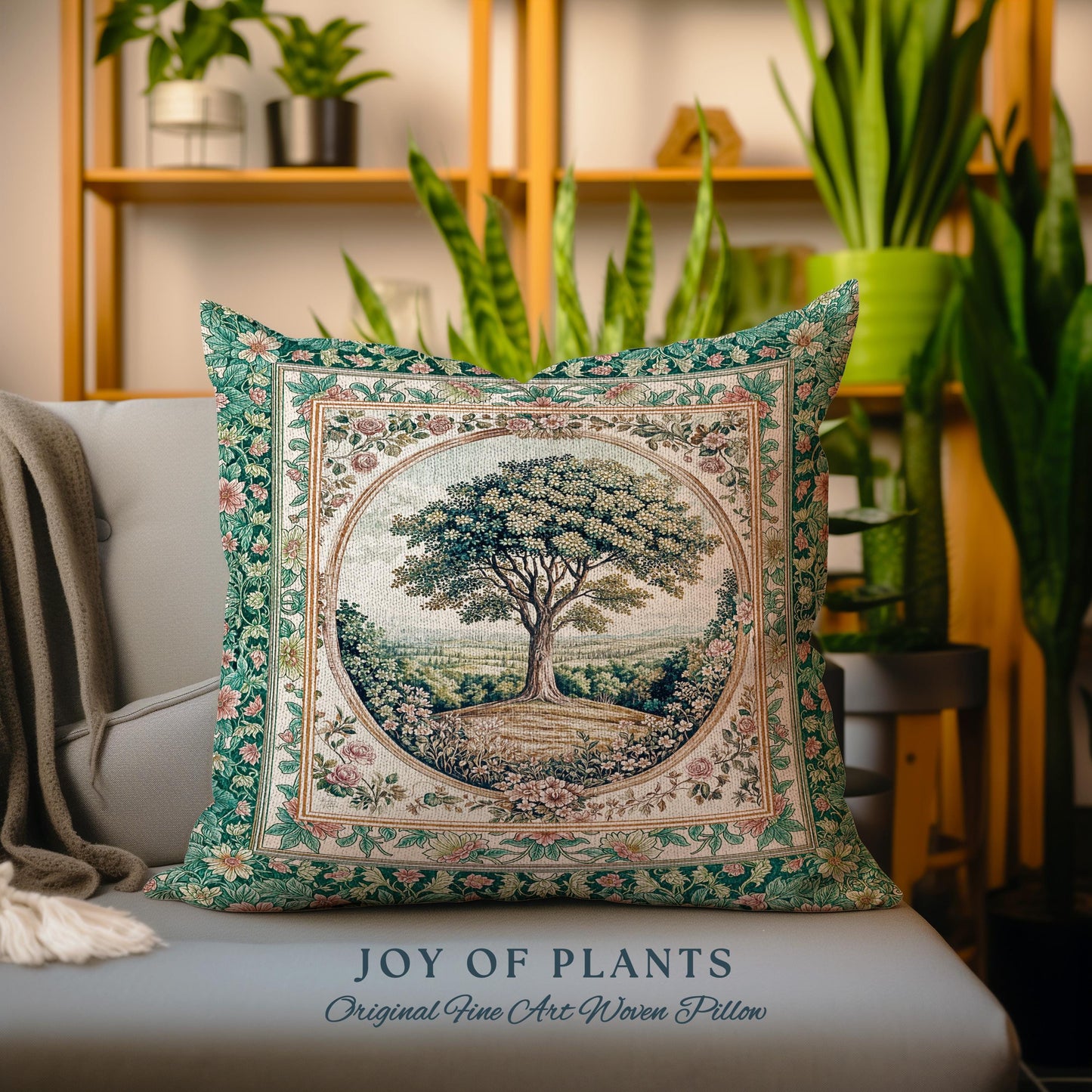 Romantic Ornate Botanical Countryside Decorative Tree Cushion Tapestry Throw Pillow
