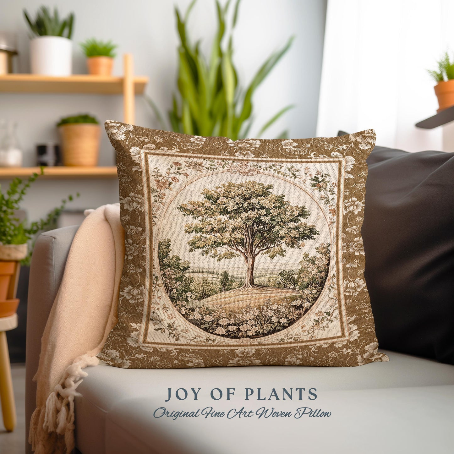 French Countryside Botanical Tree Tapestry Pillow Decorative Throw Cushion