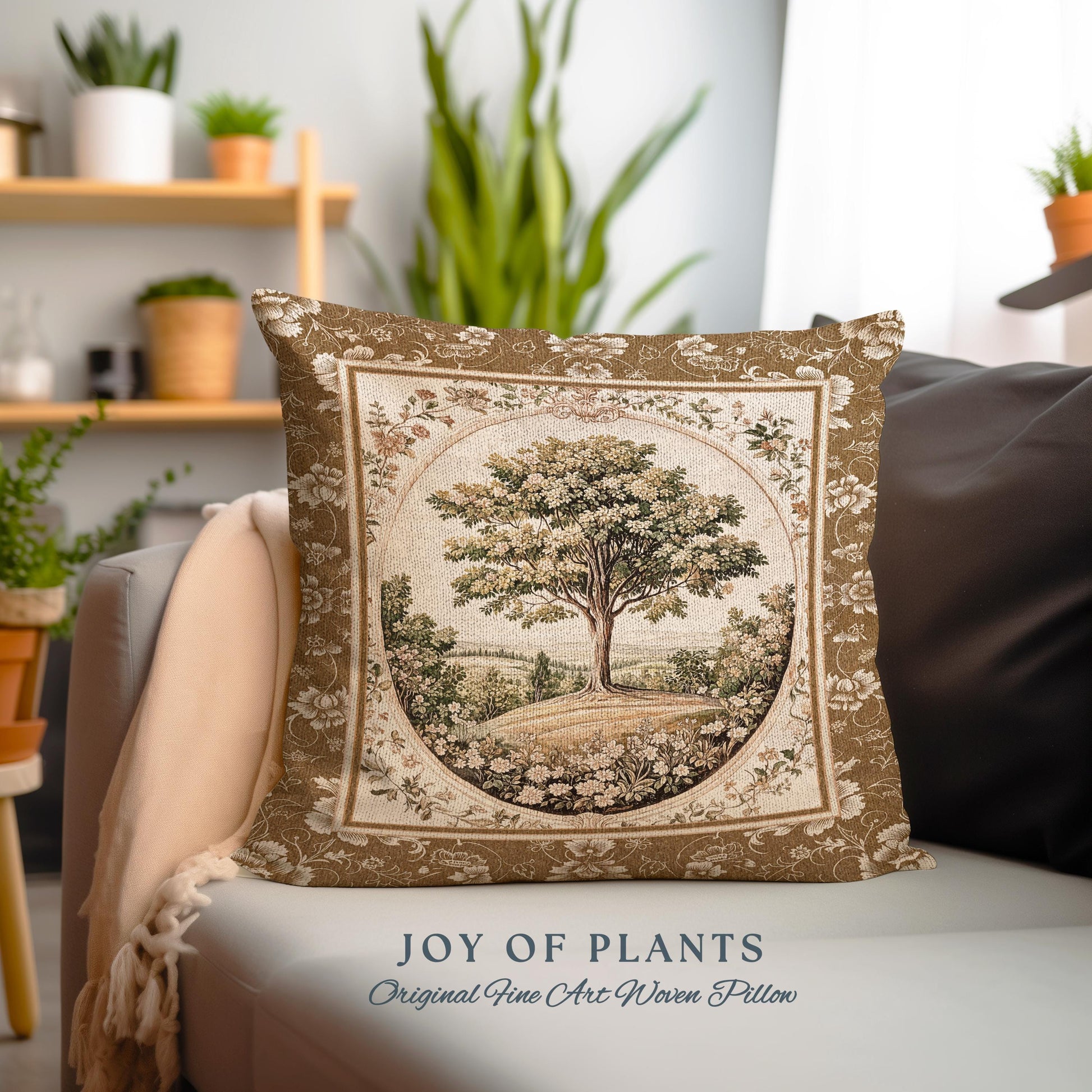 French Countryside Botanical Tree Tapestry Pillow Decorative Throw Cushion