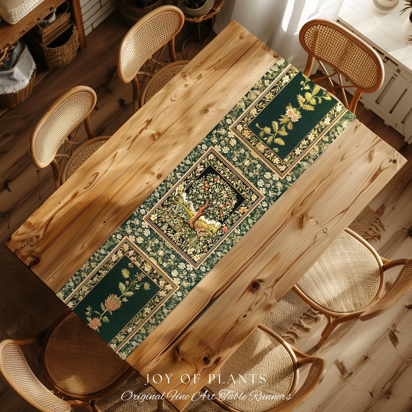 Botanical Tree of Life Table Runner | Ornate Floral Heritage Decor Vintage Nature Aesthetic Cottagecore Fairycore Dining Room Woodland Boho
