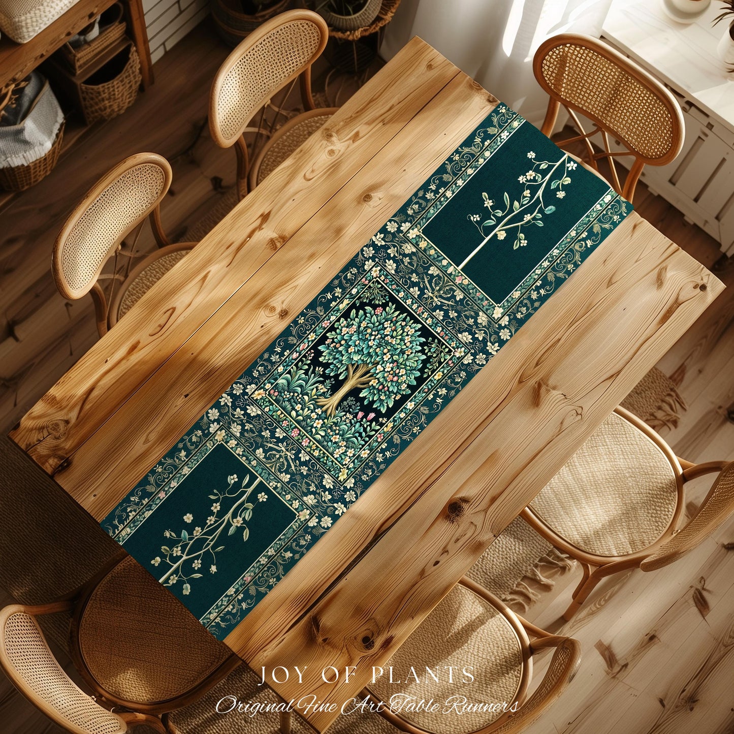 Folklore Forest Storybook Table Runner | Enchanted Floral Botanical Cozy Heritage Tree Vintage Cottagecore Romantic Nature Aesthetic Classic