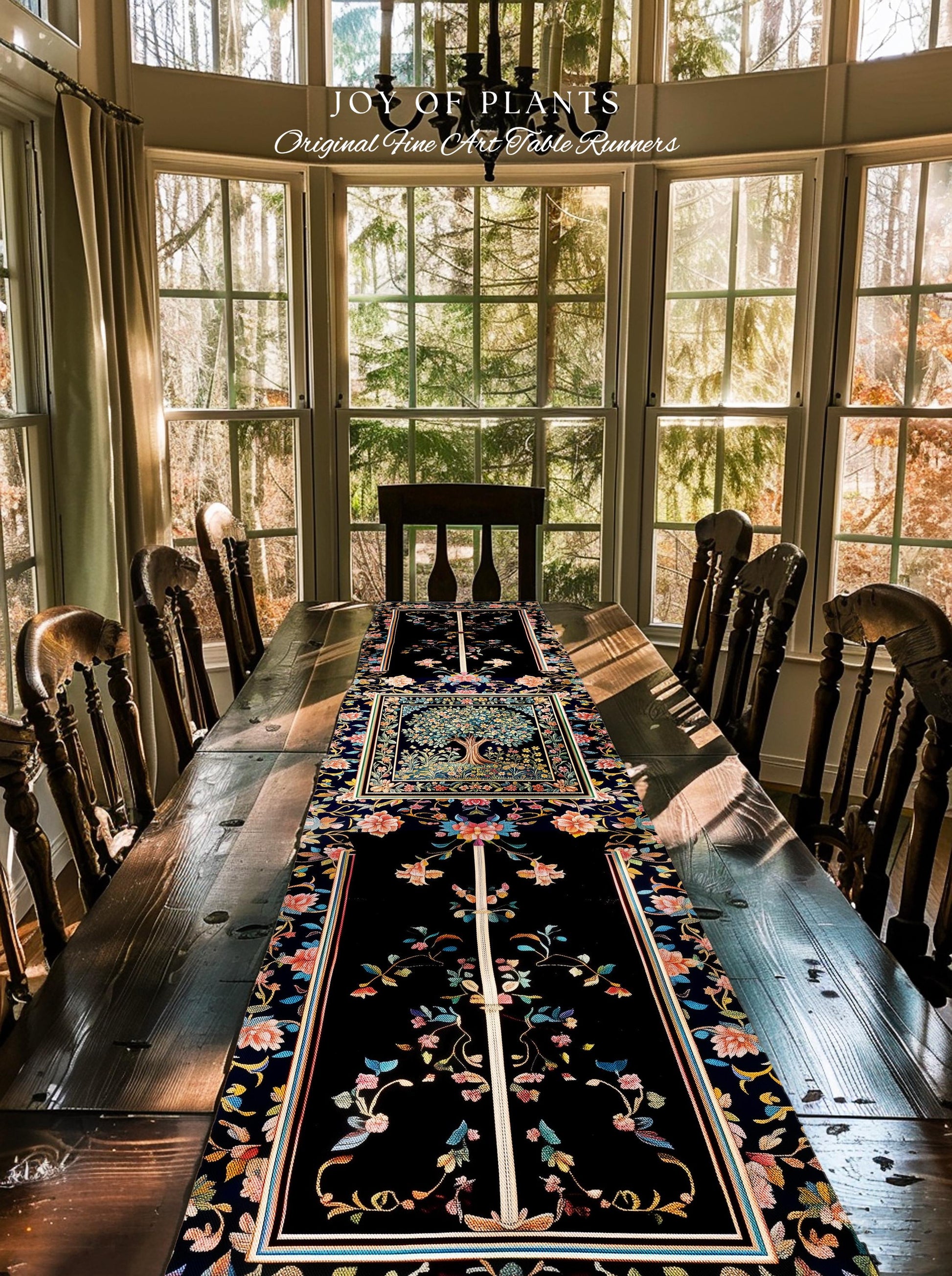 Eclectic Whimsy Tree of Life Table Runner | Colorful Bedroom Forest Fairy Cottagecore Garden Folklore Floral Enchanted Gothic Pastel Dining