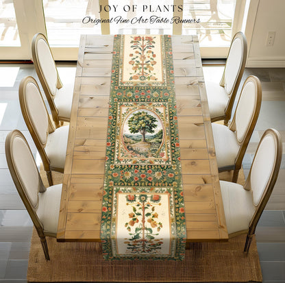 Chateau Garden Tree of Life Table Runner | French Provincial Landscape Antique Floral Romantic Aesthetic Victorian Home Decor Ornate Style