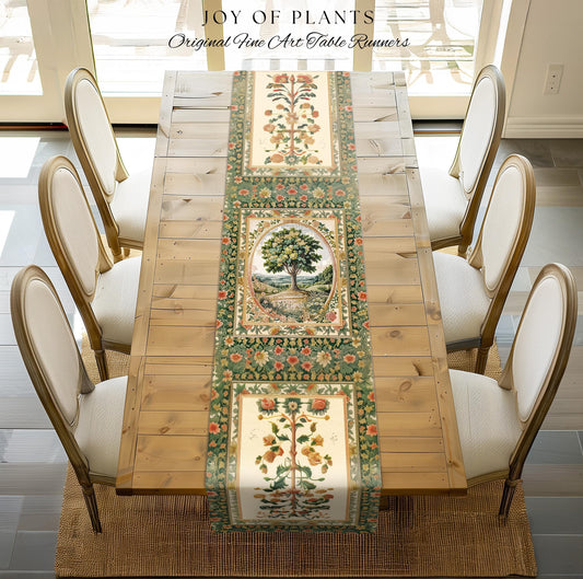 Chateau Garden Tree of Life Table Runner | French Provincial Landscape Antique Floral Romantic Aesthetic Victorian Home Decor Ornate Style
