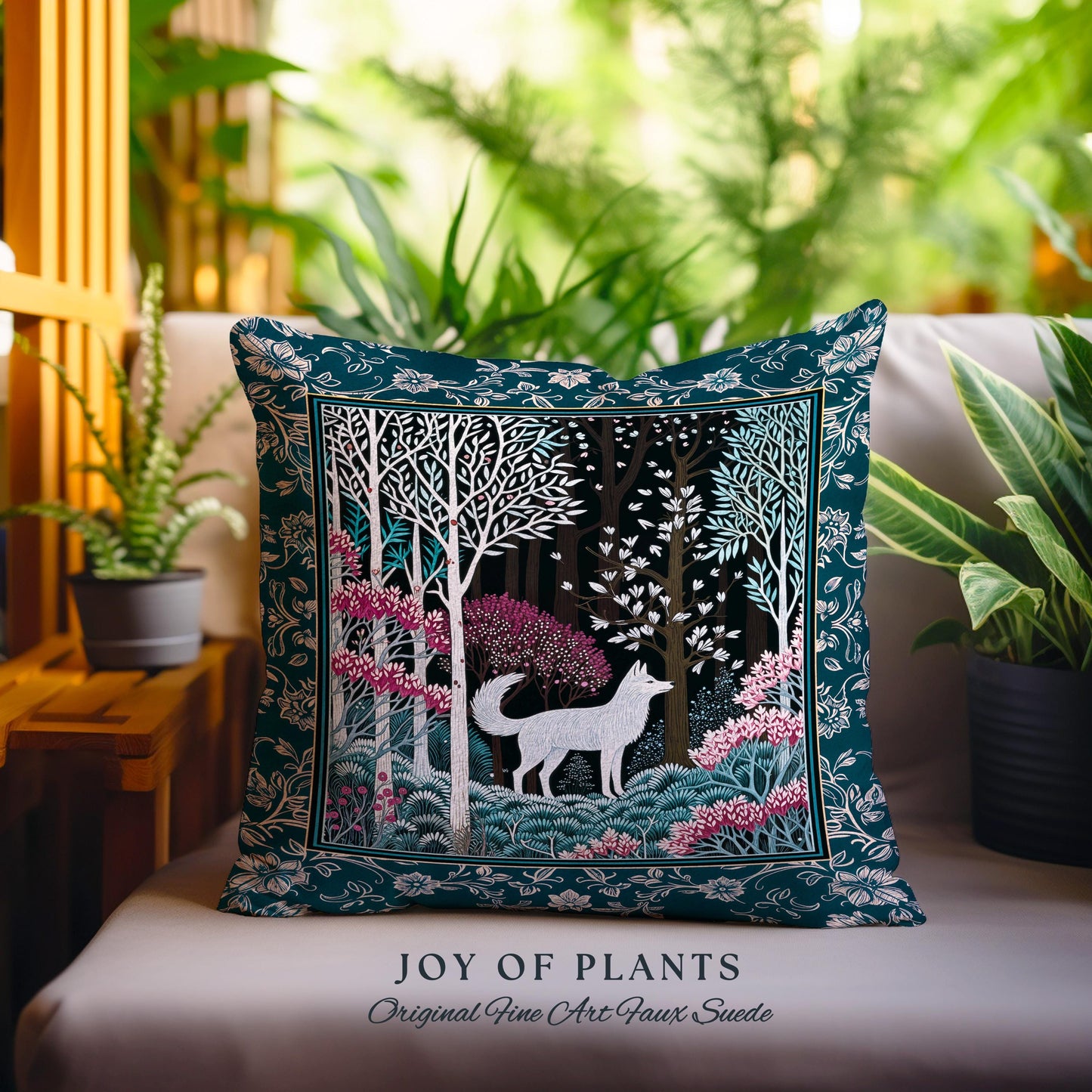 Storybook Folklore Boho Woven Decorative Wolf Cushion Tapestry Throw Pillow