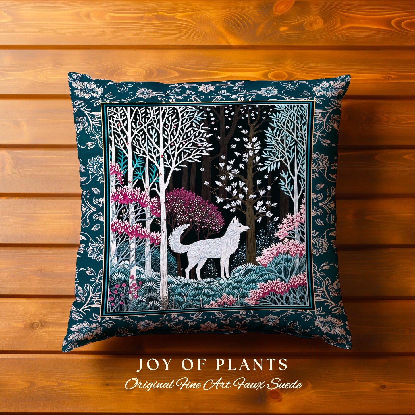 Storybook Folklore Boho Woven Decorative Wolf Cushion Tapestry Throw Pillow