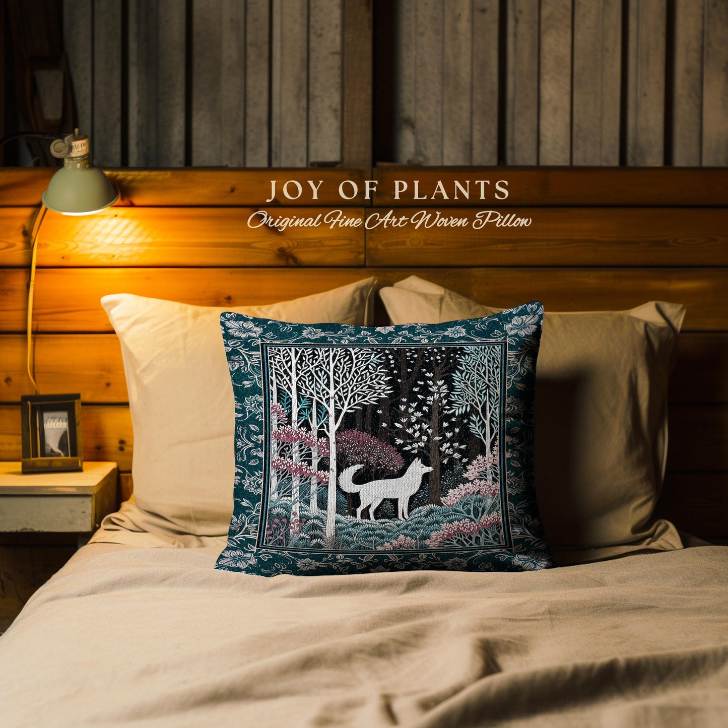 Storybook Folklore Boho Woven Decorative Wolf Cushion Tapestry Throw Pillow