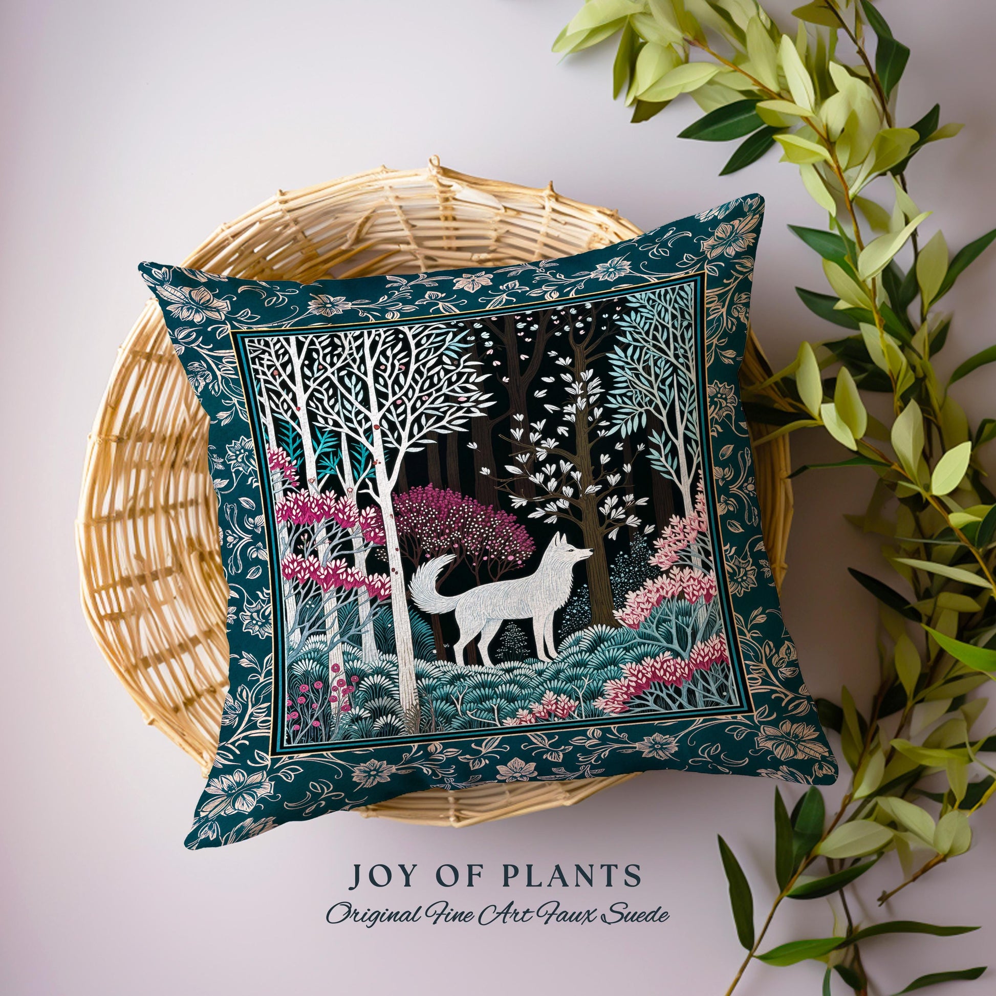 Storybook Folklore Boho Woven Decorative Wolf Cushion Tapestry Throw Pillow