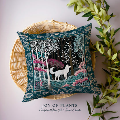 Storybook Folklore Boho Woven Decorative Wolf Cushion Tapestry Throw Pillow