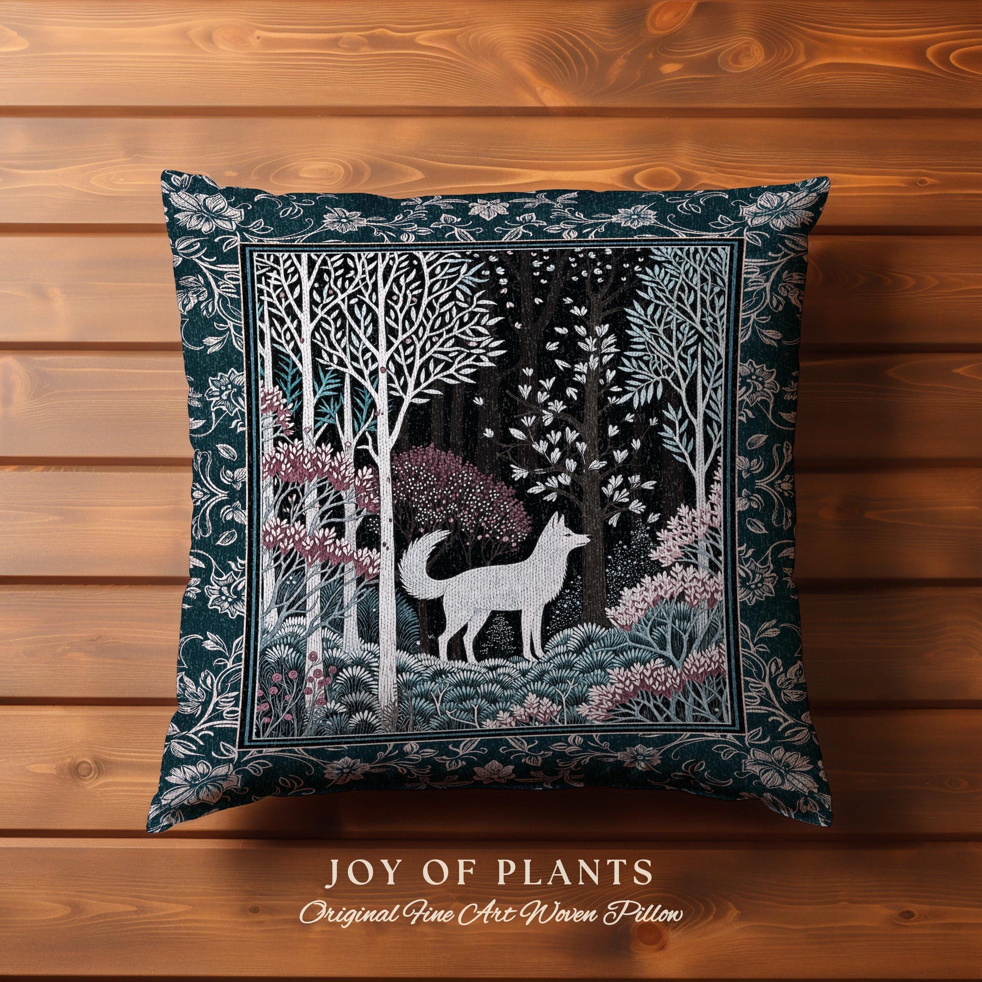 Storybook Folklore Boho Woven Decorative Wolf Cushion Tapestry Throw Pillow