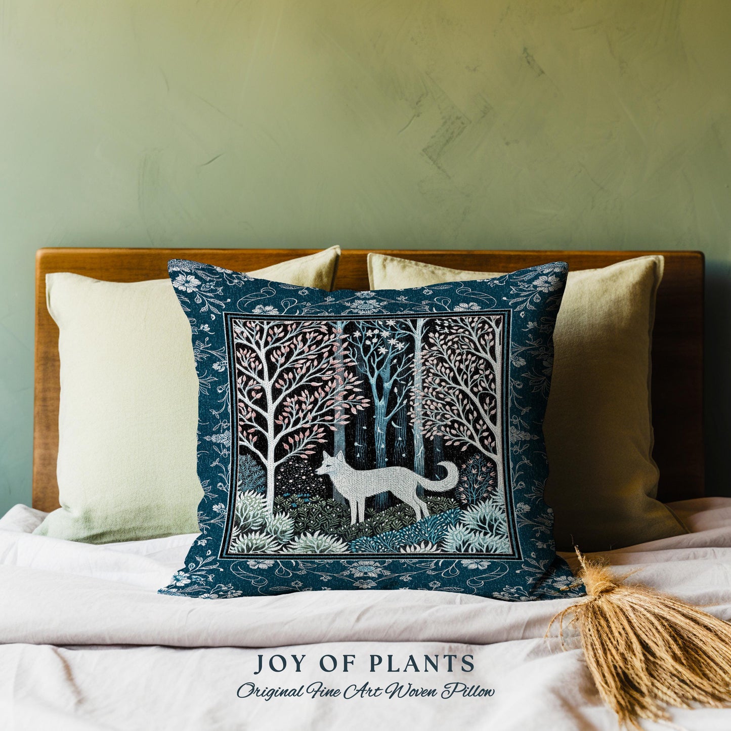 Earthy Colors Woodland Wolf Tapestry Pillow Decorative Throw Cushion