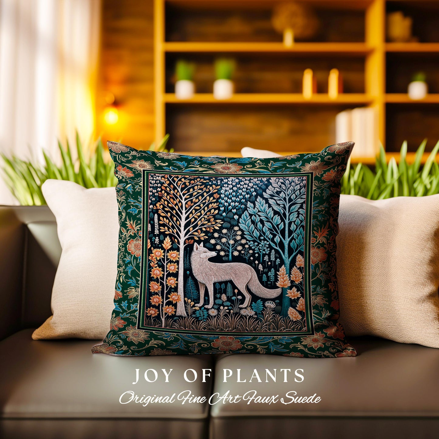 Playful Forest Boho Whimsical Decorative Wolf Cushion Tapestry Throw Pillow