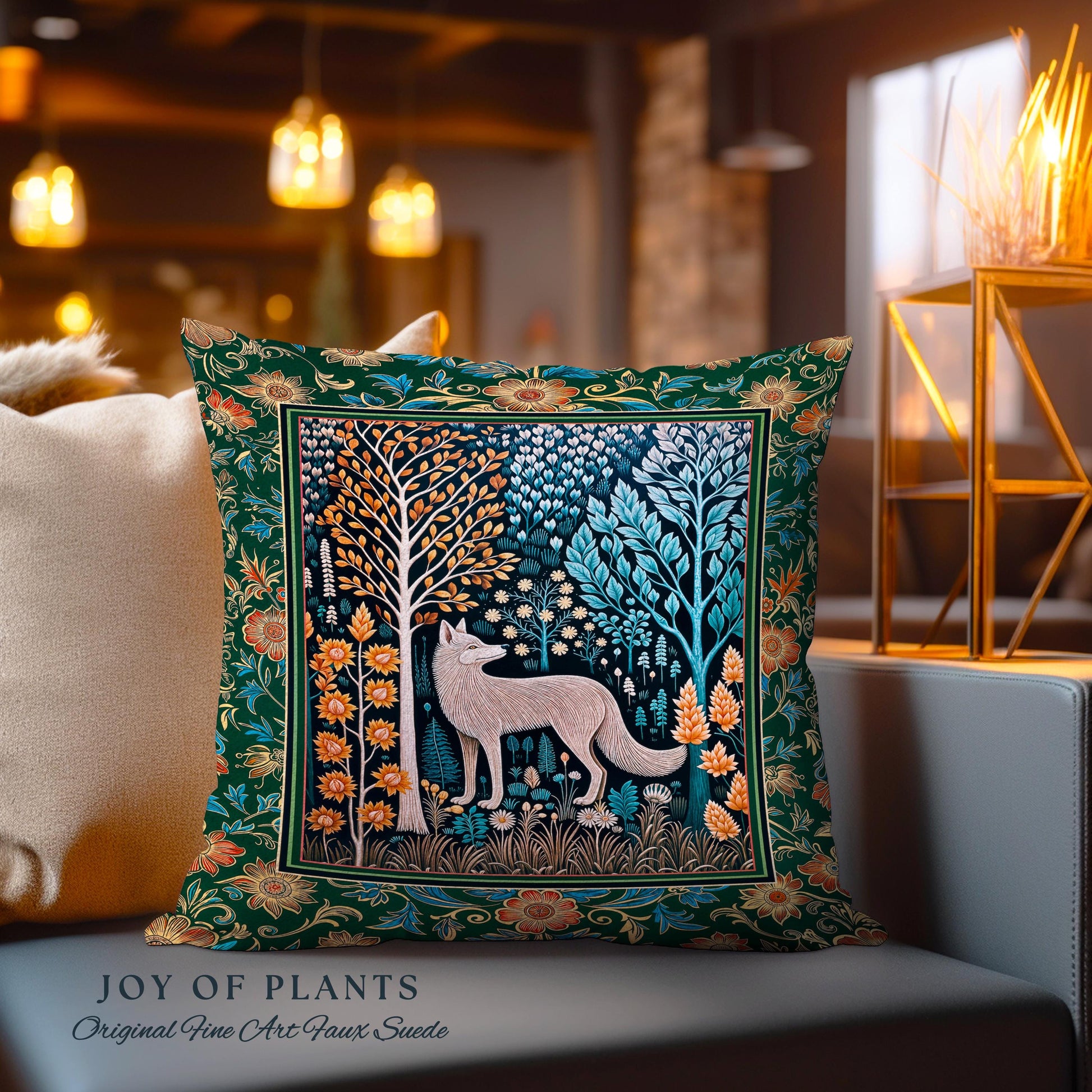 Playful Forest Boho Whimsical Decorative Wolf Cushion Tapestry Throw Pillow