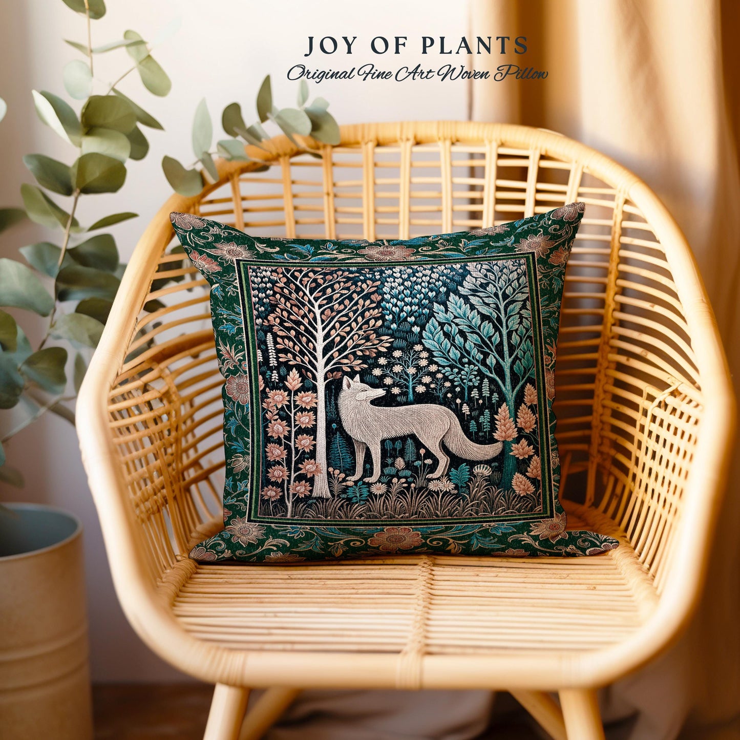 Playful Forest Boho Whimsical Decorative Wolf Cushion Tapestry Throw Pillow