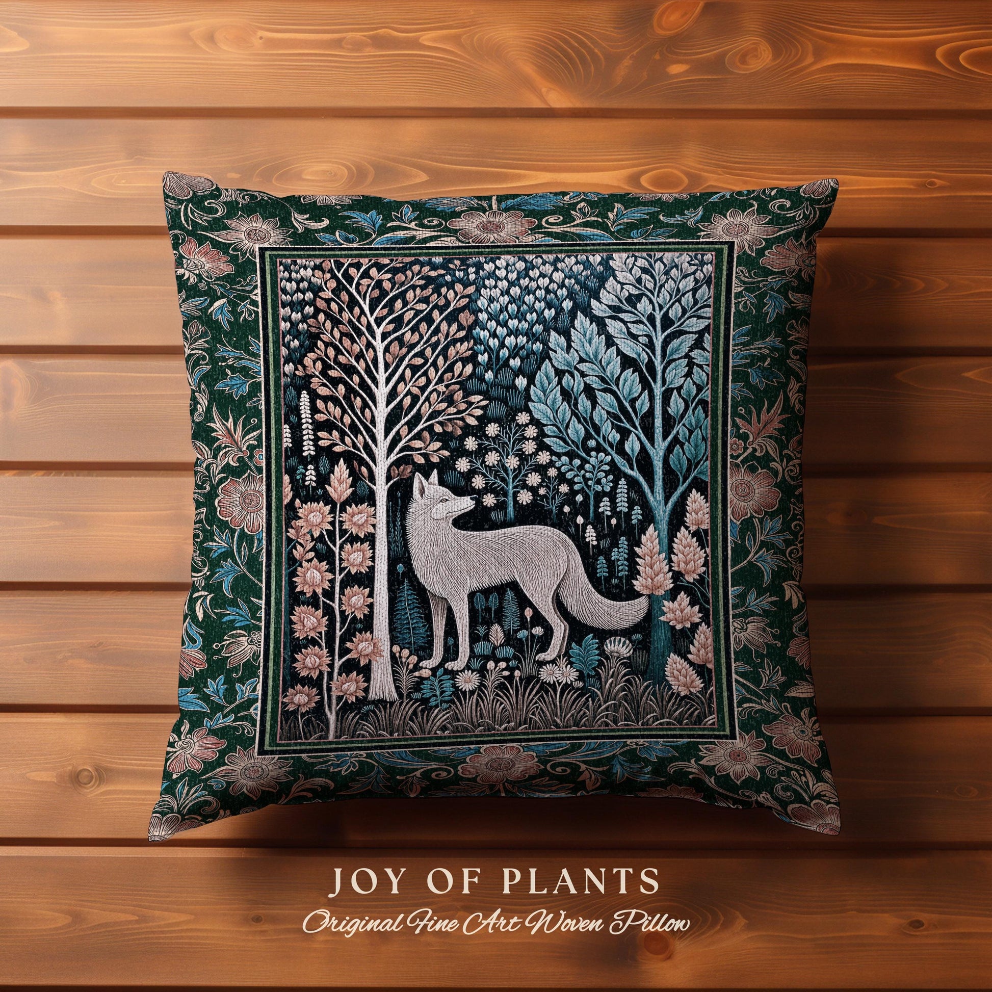 Playful Forest Boho Whimsical Decorative Wolf Cushion Tapestry Throw Pillow