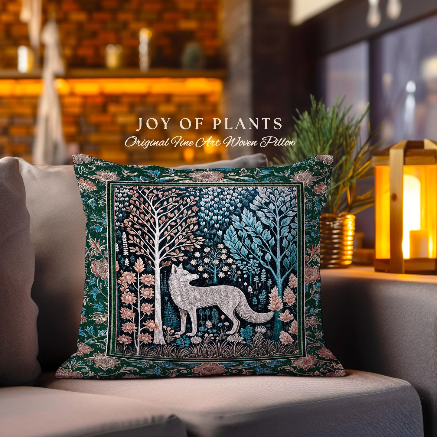 Playful Forest Boho Whimsical Decorative Wolf Cushion Tapestry Throw Pillow