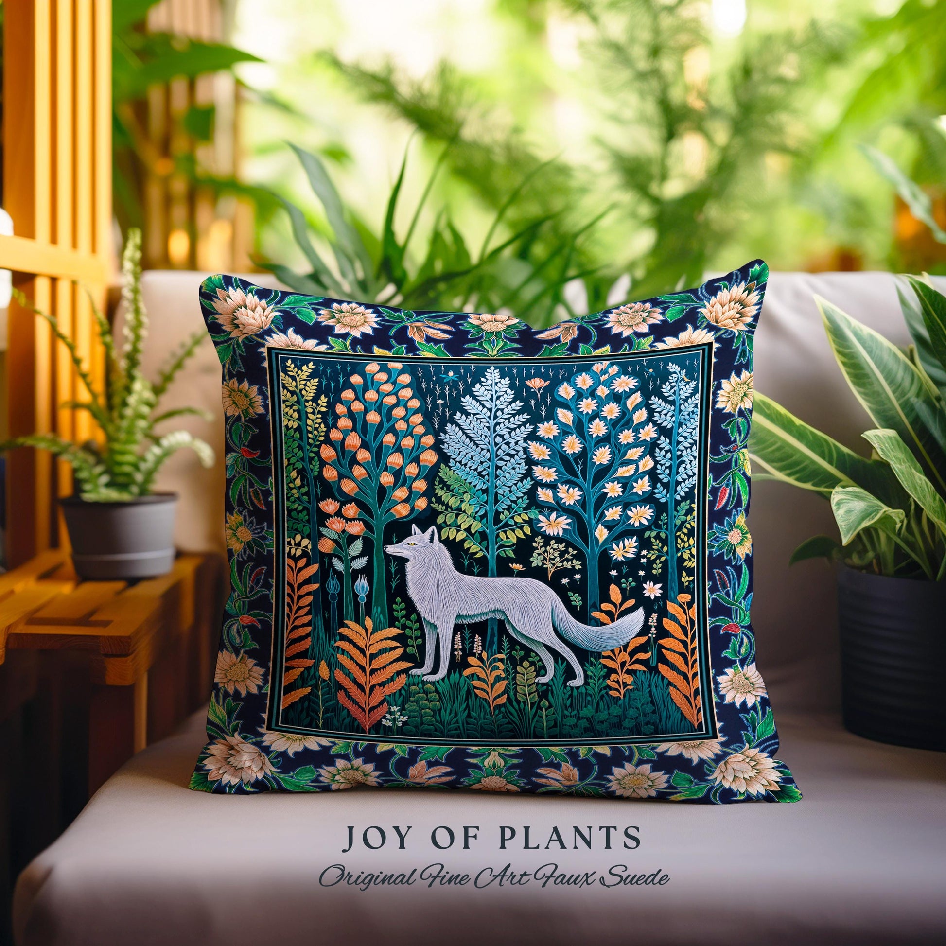 Floral Woodland Cozy Boho Wolf Tapestry Pillow Decorative Throw Cushion