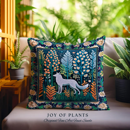 Floral Woodland Cozy Boho Wolf Tapestry Pillow Decorative Throw Cushion