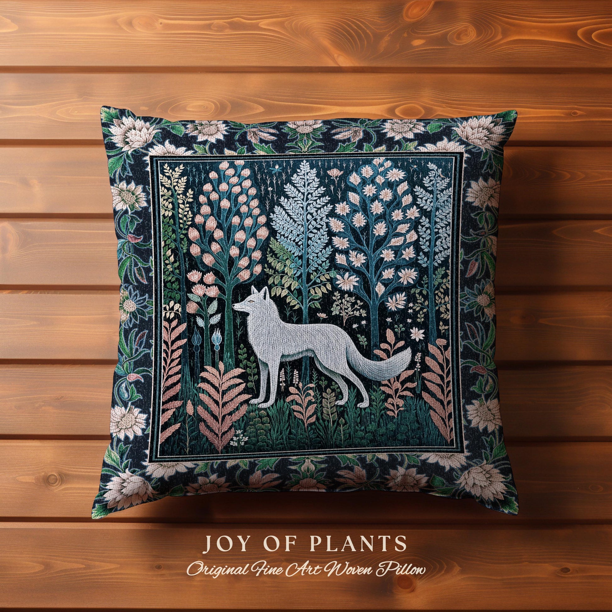 Floral Woodland Cozy Boho Wolf Tapestry Pillow Decorative Throw Cushion
