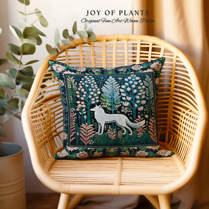 Floral Woodland Cozy Boho Wolf Tapestry Pillow Decorative Throw Cushion